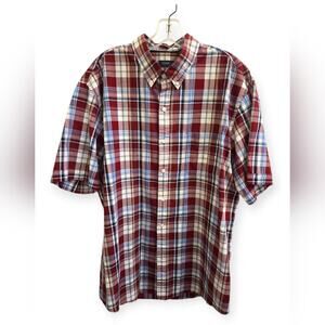 Men's large red plaid button-down shirt